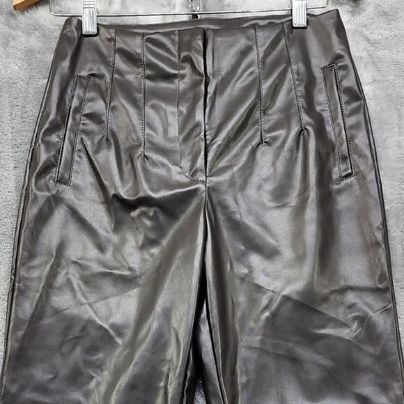 Active USA Pants Womens S Black Faux Leather High Waist Slim Fit Straight Leg - Picture 2 of 12